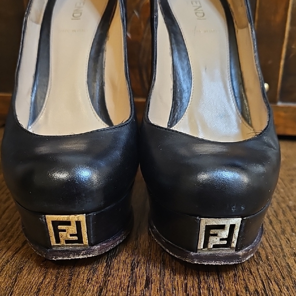 Fendi Black Platform Heels with Gold Accent - Picture 3 of 9